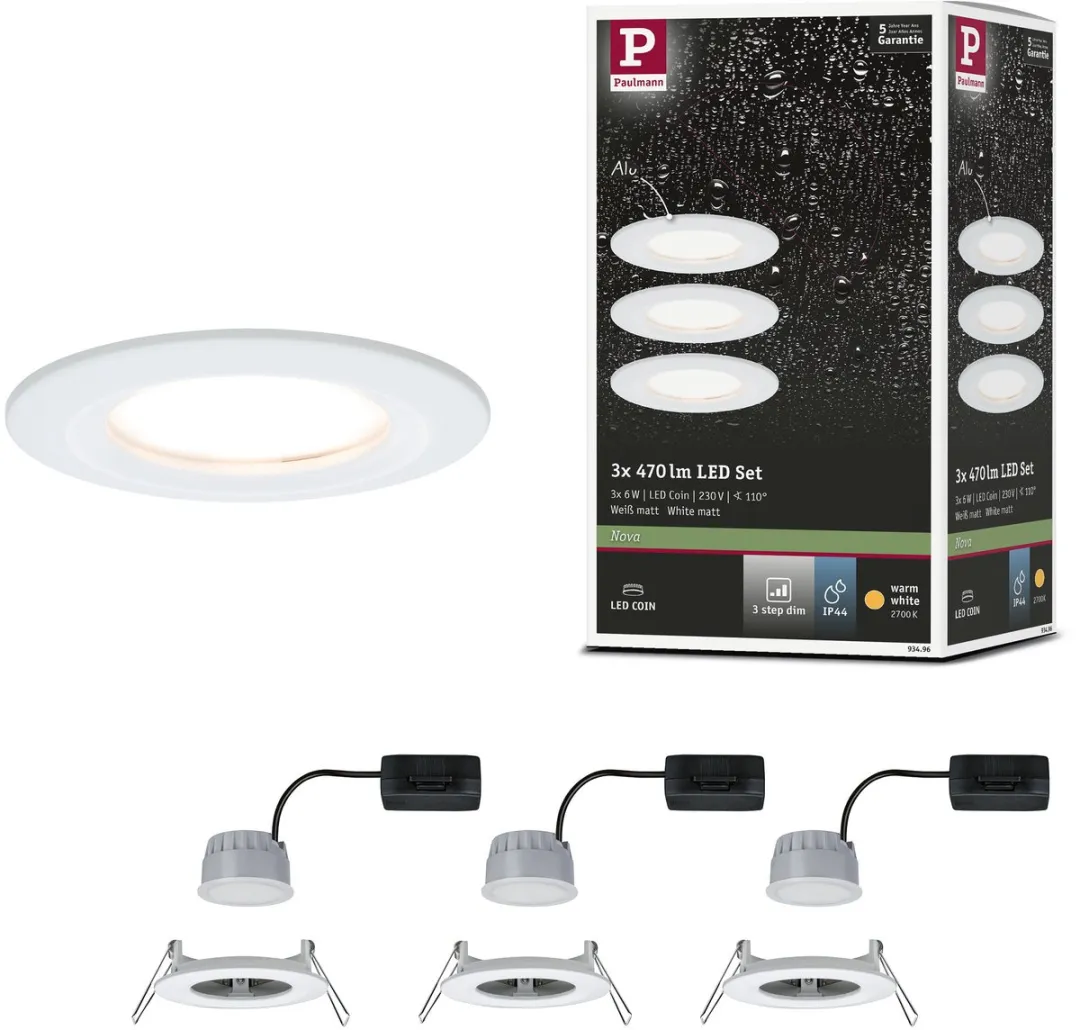 Paulmann LED-inbouwlamp Nova Coin Basisset 3x6W 470lm 2700K - 3 Stuks