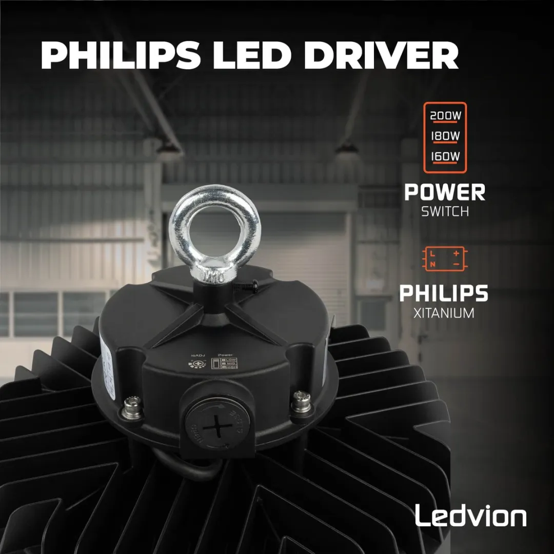 Ledvion LED High Bay 200W - 6500K - 185lm/W IP65 Zwart - afbeelding 6 van 6