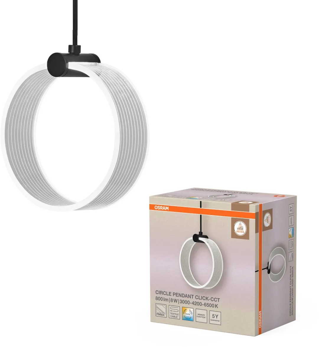 Osram Decor Circle 1XPendant PL 8W LED Hanglamp - Zwart