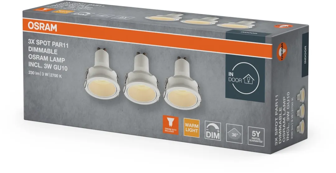 Osram PAR11 LED Inbouwspot DIM 3W - 3 Stuks - Warm Wit