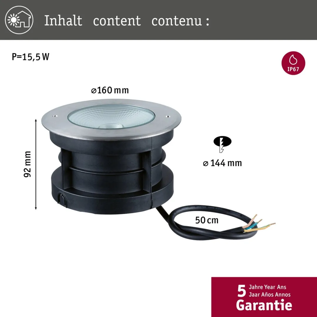 Paulmann Vanea LED Grondinbouwlamp 15,5W 800lm IP67 - Zeewaterbestendig