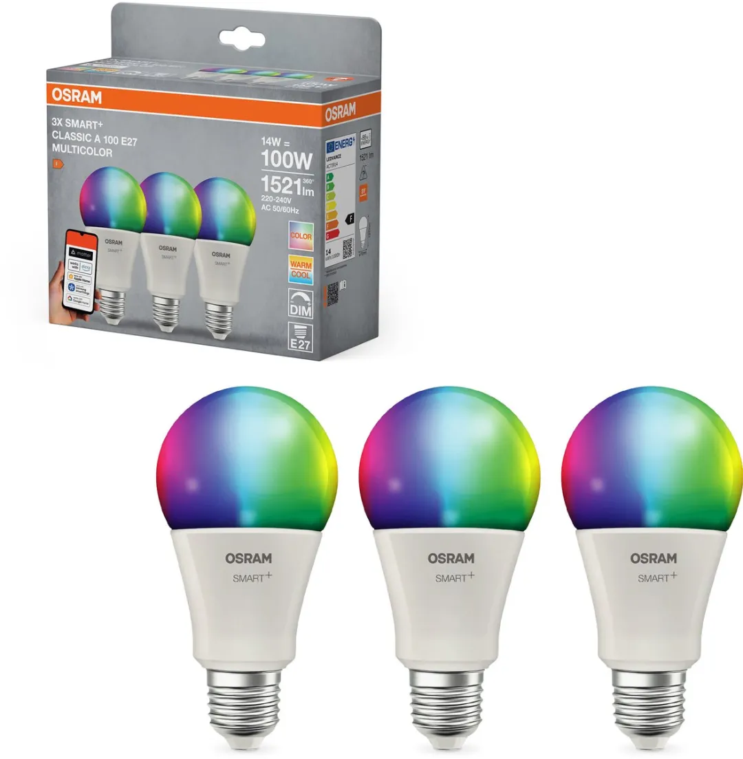 Osram SMART+ A100 RGBW E27 - 3 Stuks - Mat Glas