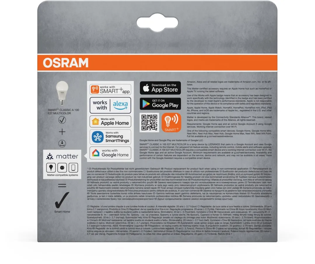 Osram SMART+ A100 RGBW E27 - 3 Stuks - Mat Glas - afbeelding 6 van 6