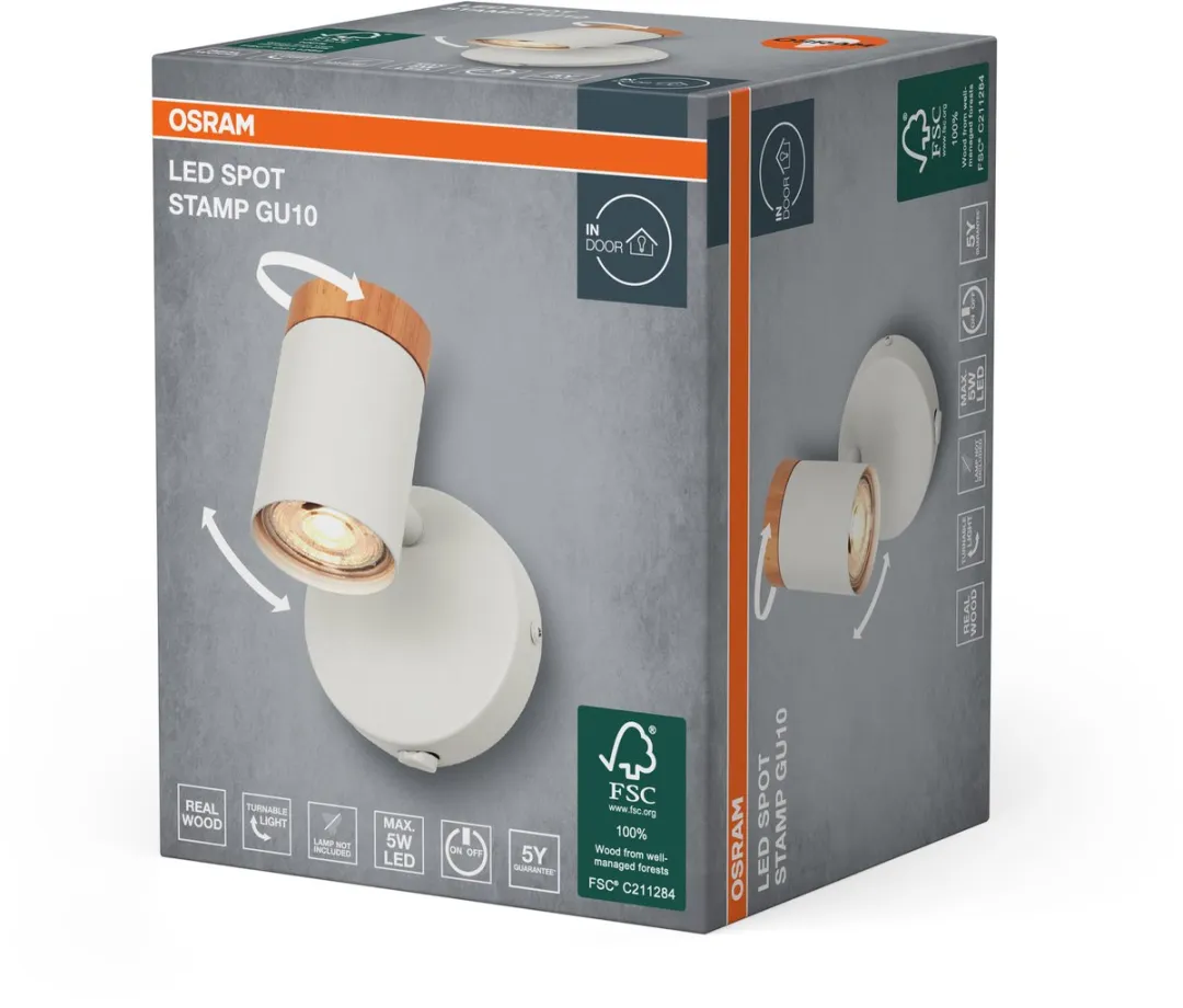 Osram LED Spot Stamp plafondlamp GU10 - Wit/Hout