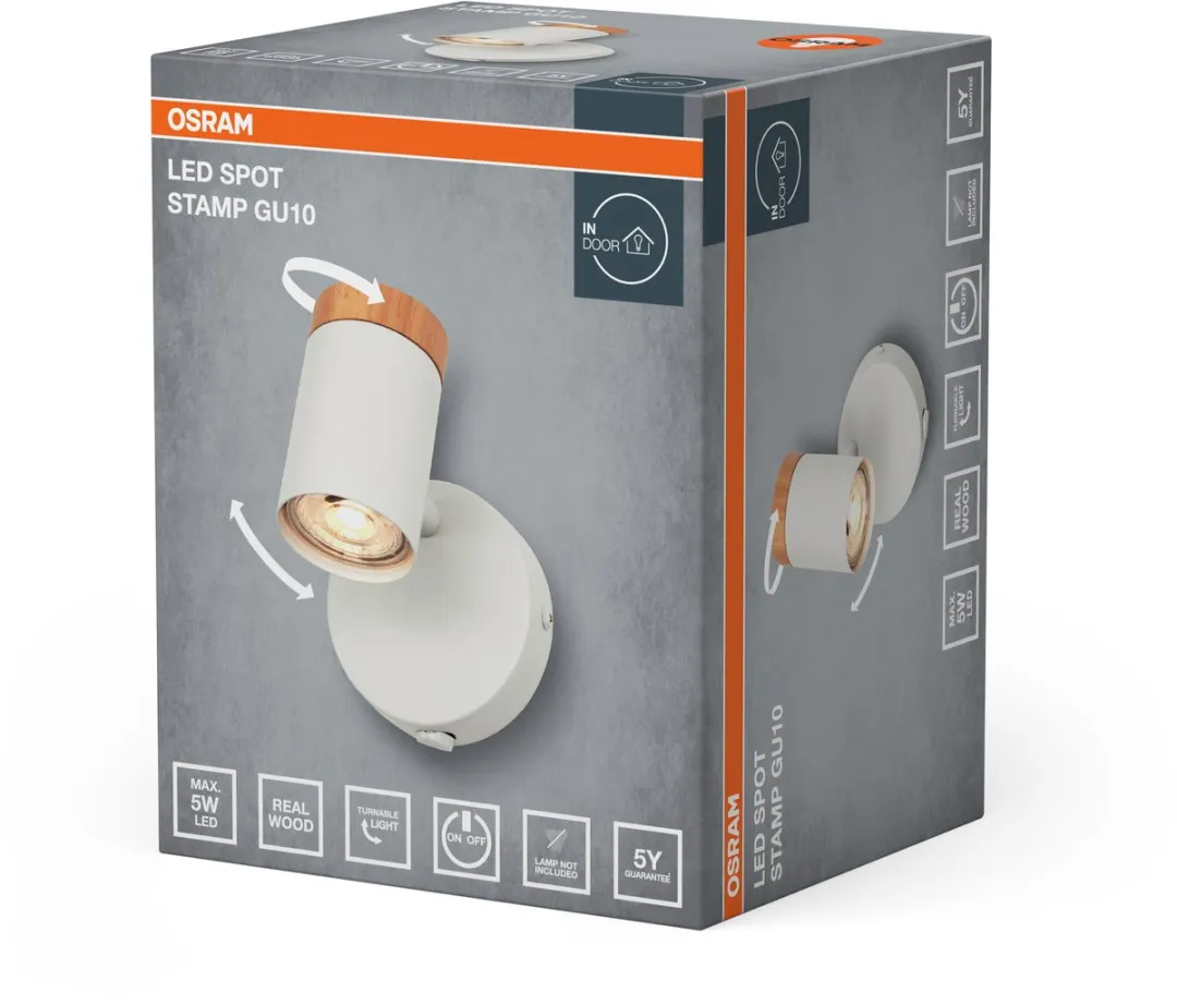 Osram LED Spot Stamp plafondlamp GU10 - Wit/Hout - afbeelding 6 van 6