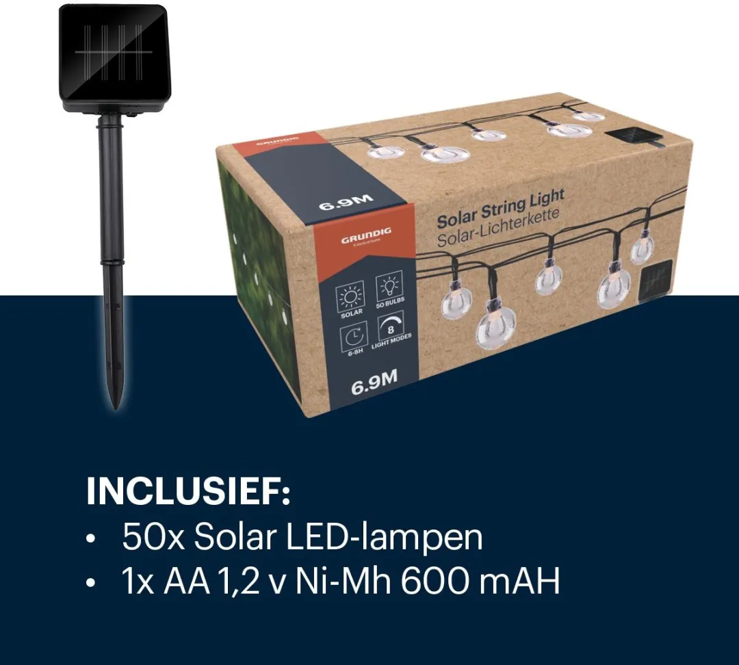 Grundig Solar Lichtslinger 6,9m - 50 LED Bollen - Zwart
