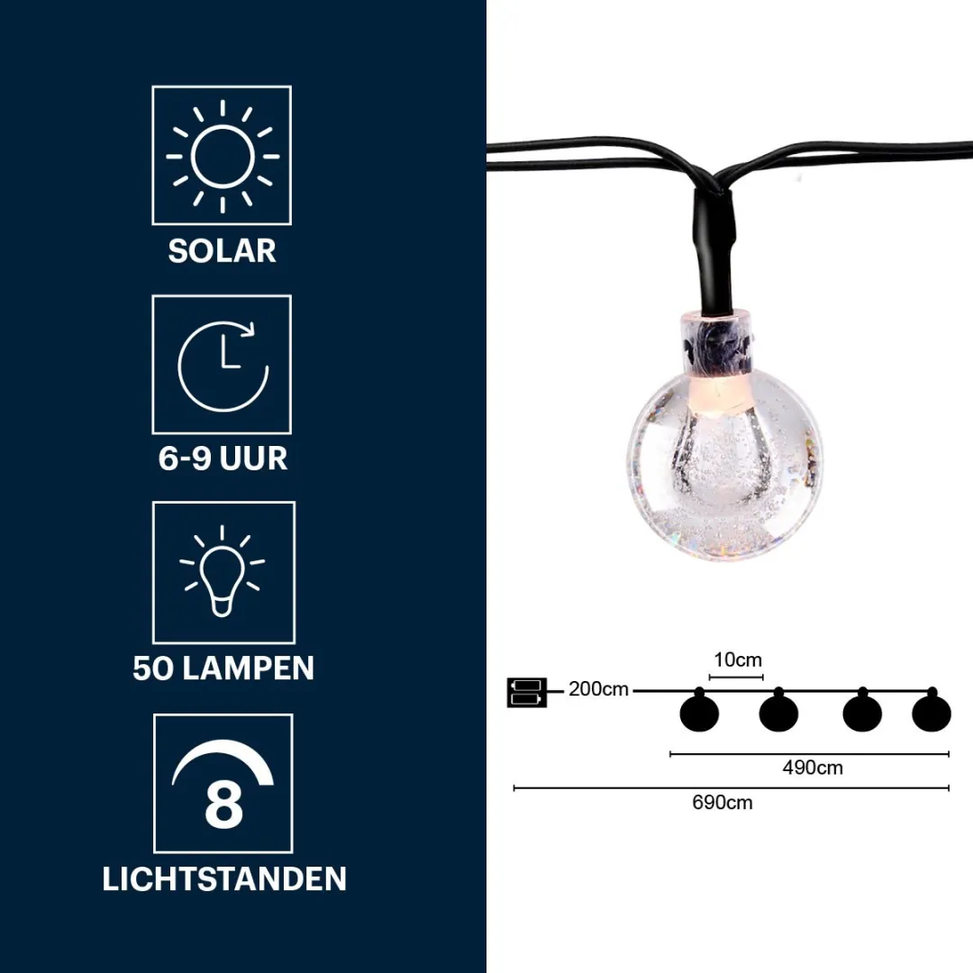 Grundig Solar Lichtslinger 6,9m - 50 LED Bollen - Zwart