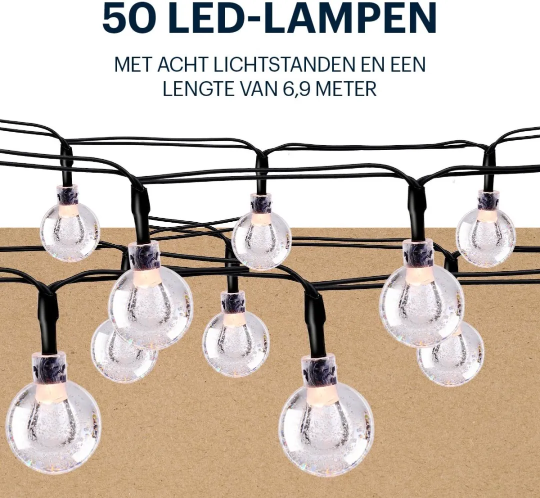Grundig Solar Lichtslinger 6,9m - 50 LED Bollen - Zwart
