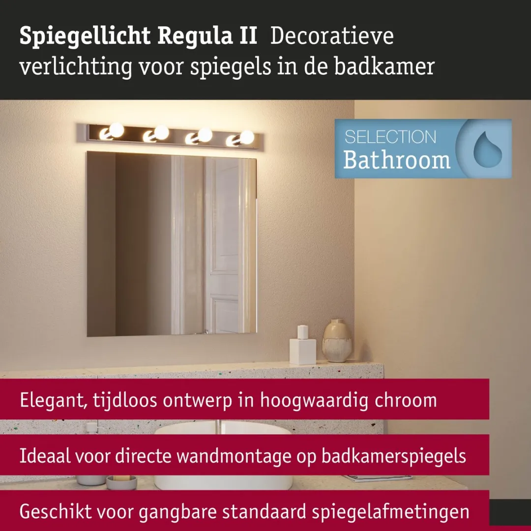 Paulmann LED Spiegellamp Regula II IP44 - 3x40W - Chroom - afbeelding 6 van 6