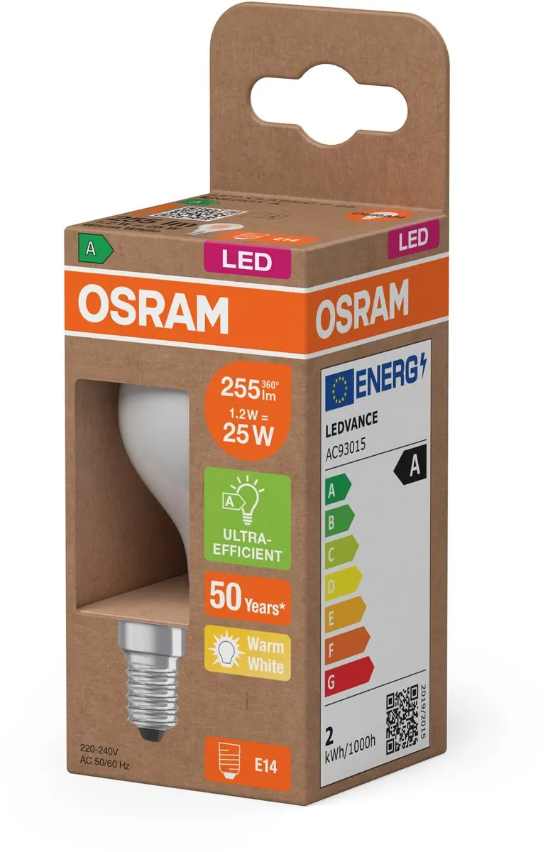 Osram LED Classic E14 Peer Filament 1.2W 255lm - Zeer Warm Wit - afbeelding 6 van 6