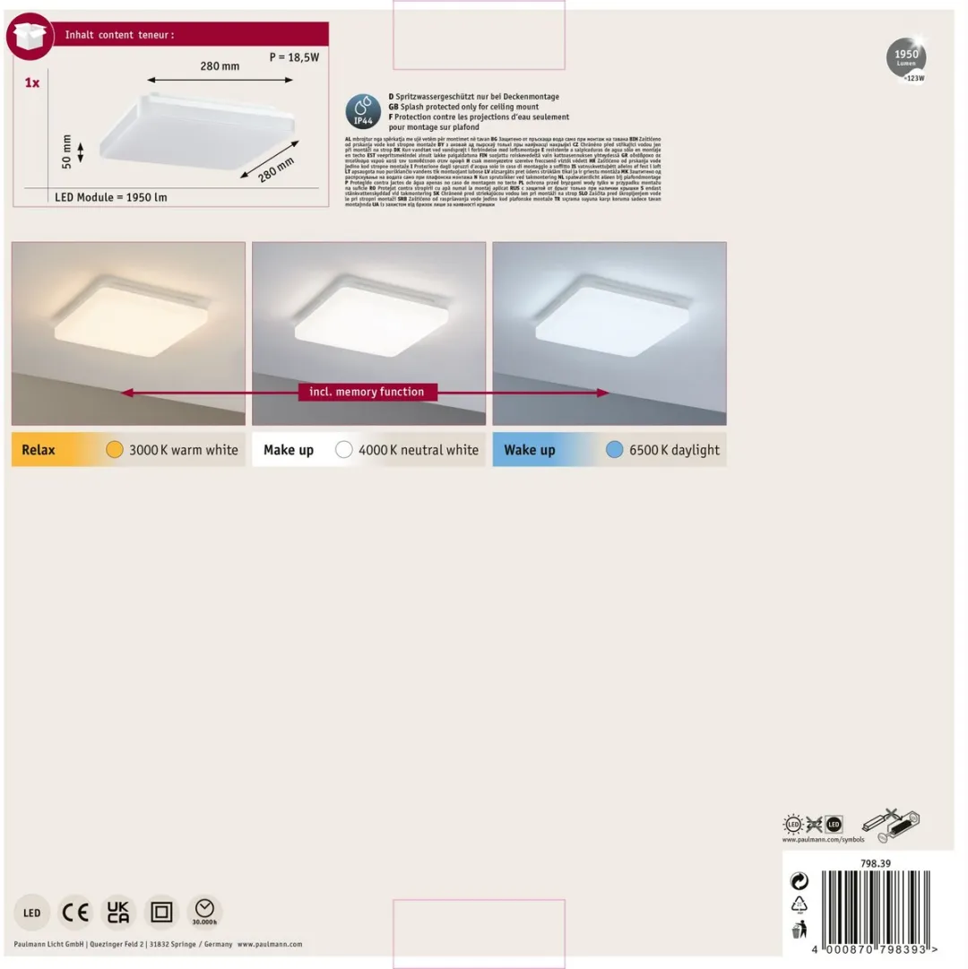 Paulmann LED Cela IP44 Hoekpaneel 15,5W 1650lm - Wit mat - afbeelding 6 van 6