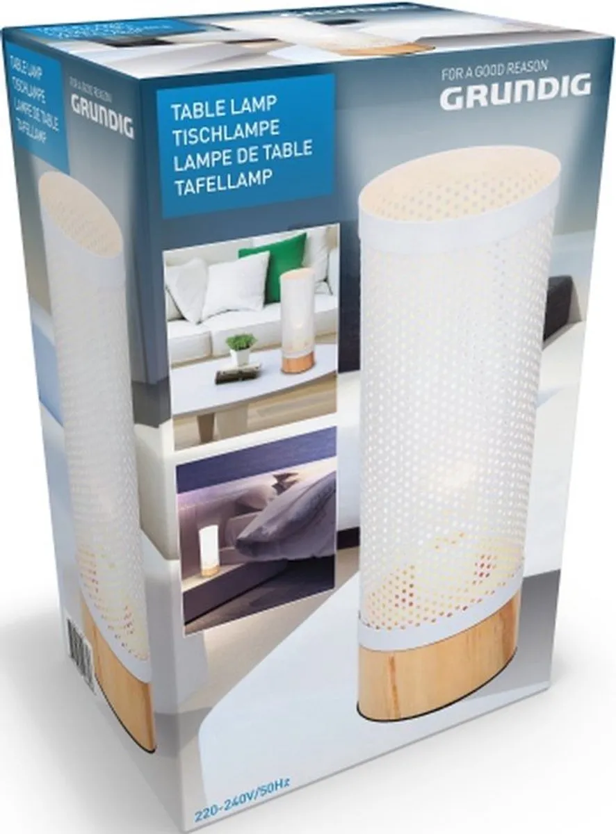 Grundig Tafellamp 120 LED - Warm wit - Wit/Hout