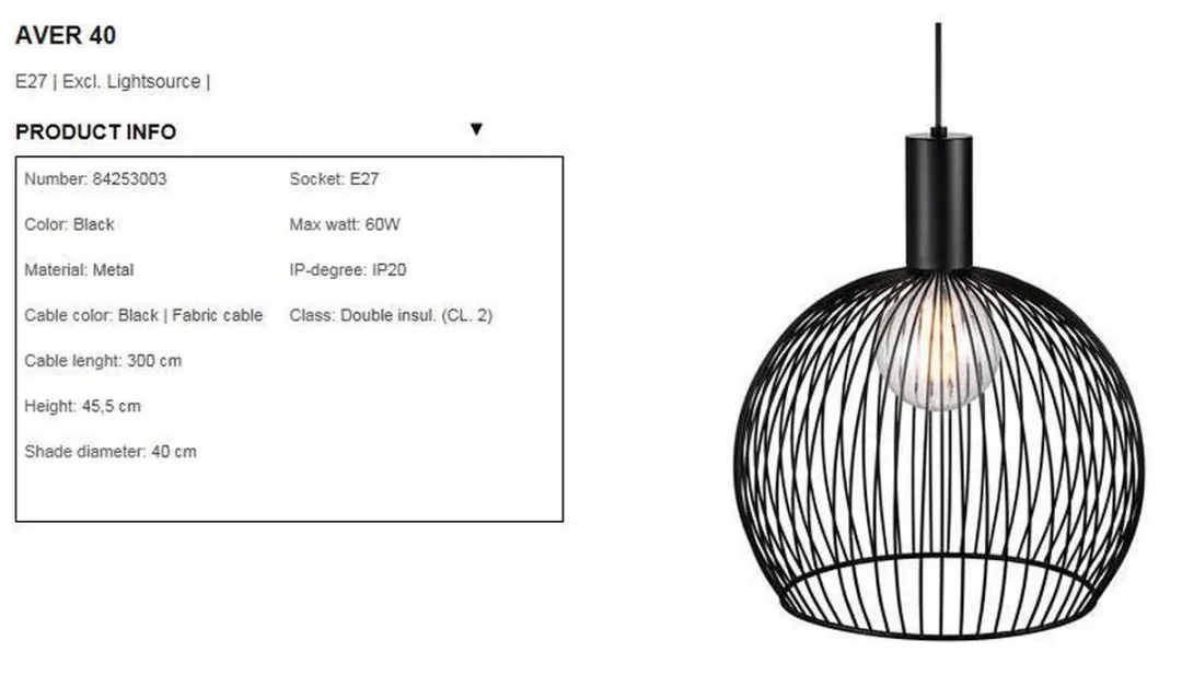 Nordlux Aver 40 Hanglamp - 60W - Zwart