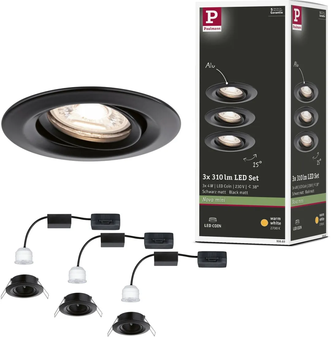 Paulmann Nova Mini Coin Basisset LED-inbouwlamp 3x4W 310lm 2700K