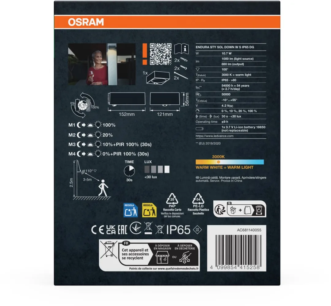 Osram Endura Style Solar Wandlamp 10,7W - Donkergrijs - afbeelding 6 van 6
