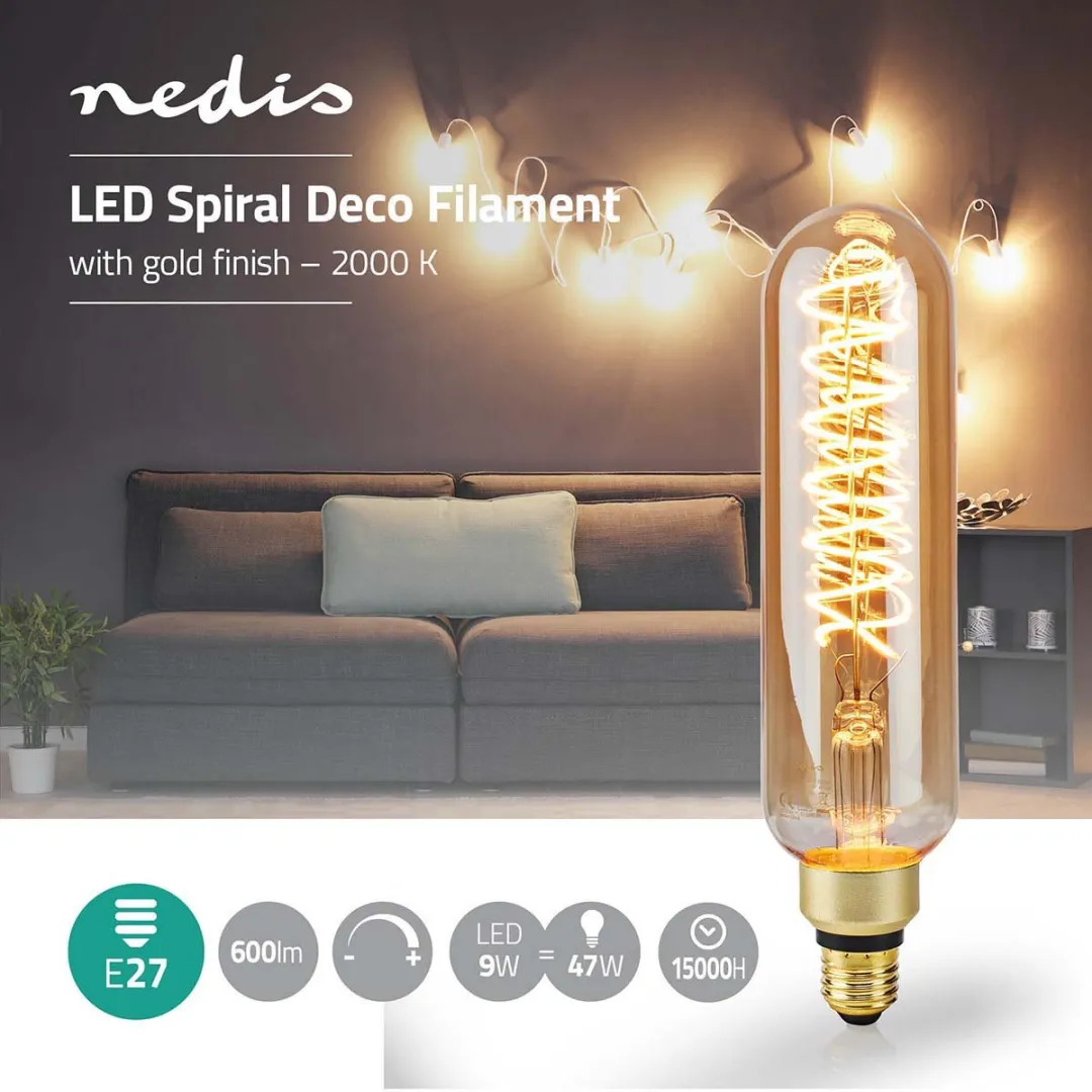 Nedis LED-Filamentlamp E27 T65 8.5W 600lm - Goudkleurig - afbeelding 6 van 6