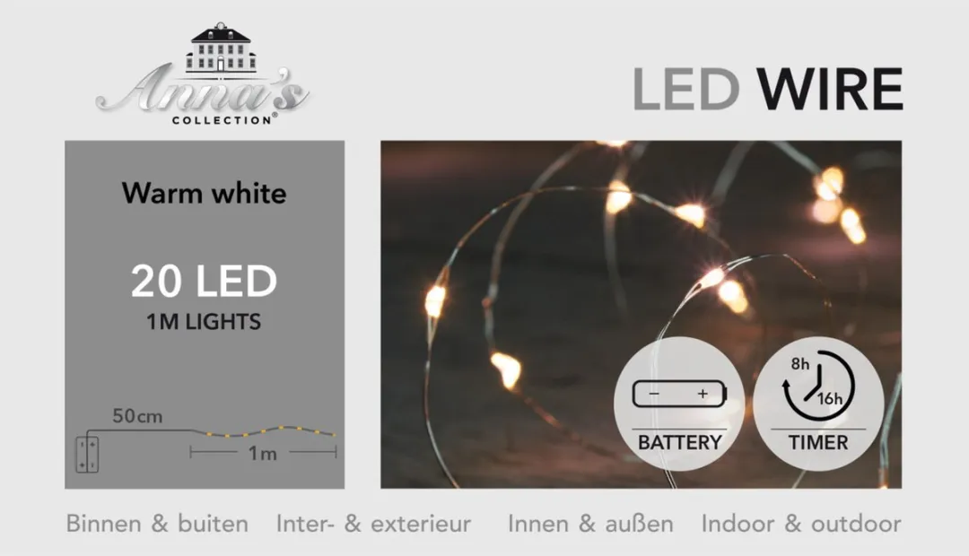 Anna's Collection Draadverlichting 40 LED Warm Wit - 100cm Zilver
