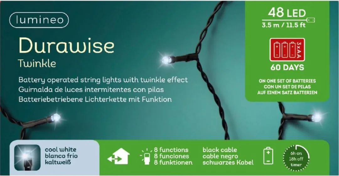 Lumineo Kerstverlichting Twinkle 48 Lampjes - Wit - 3x AAA
