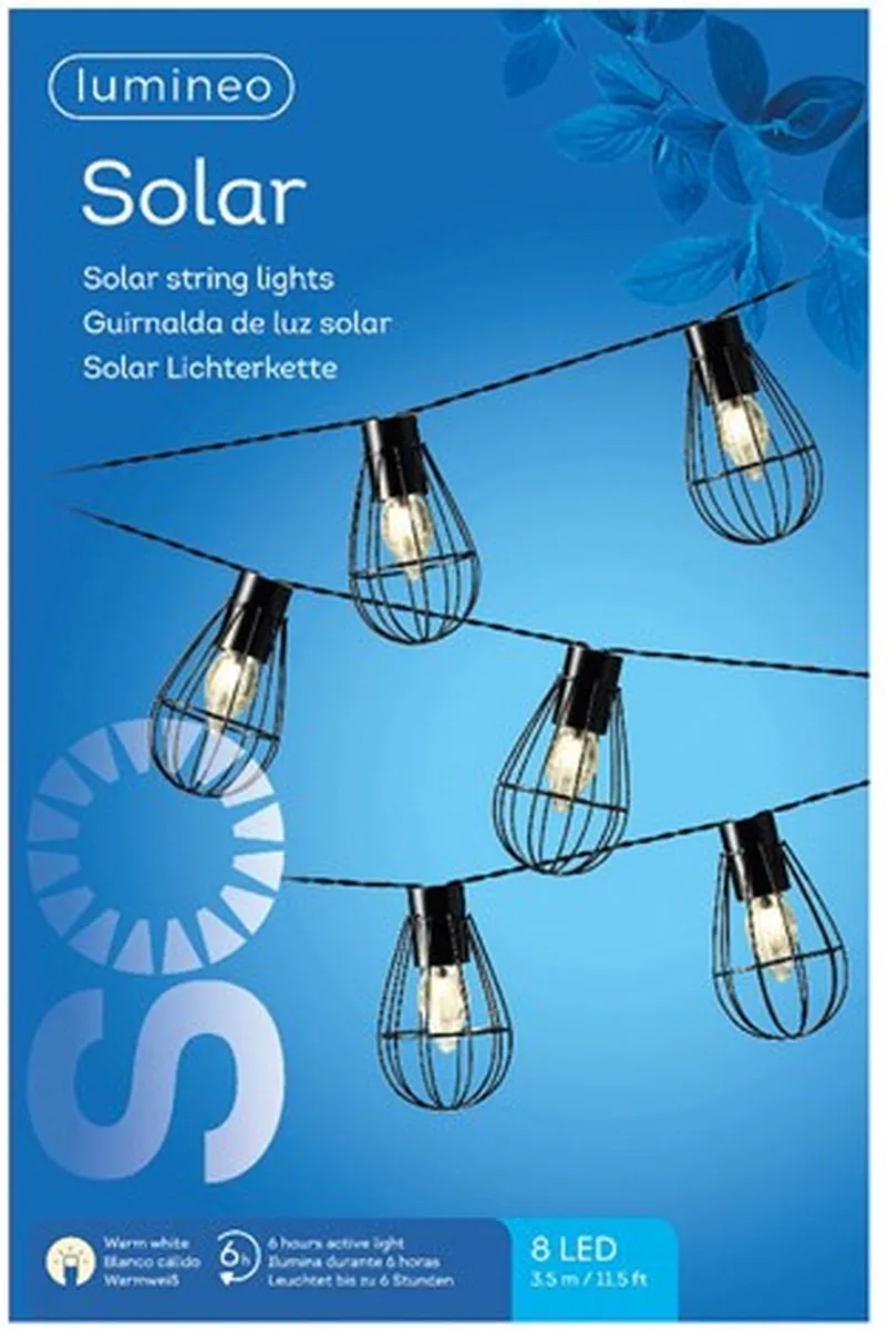 Lumineo Solar Lichtsnoer 8 Lampjes - 350cm - Zwart