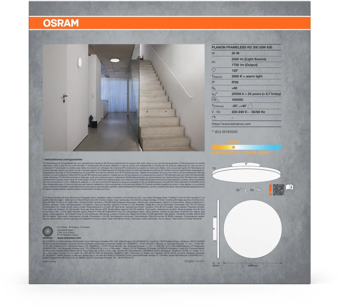 Osram Planon Frameless Round 300mm LED Armatuur - 19W Warm Wit - afbeelding 6 van 6