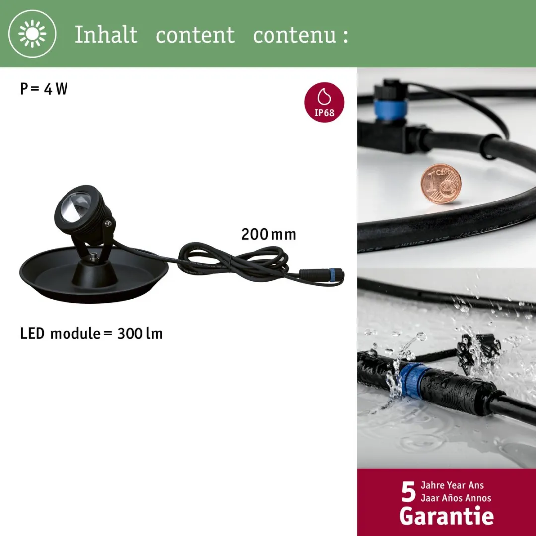 Paulmann Plug & Shine LED Vijverlamp 4W IP68 - 3000K - Zwart