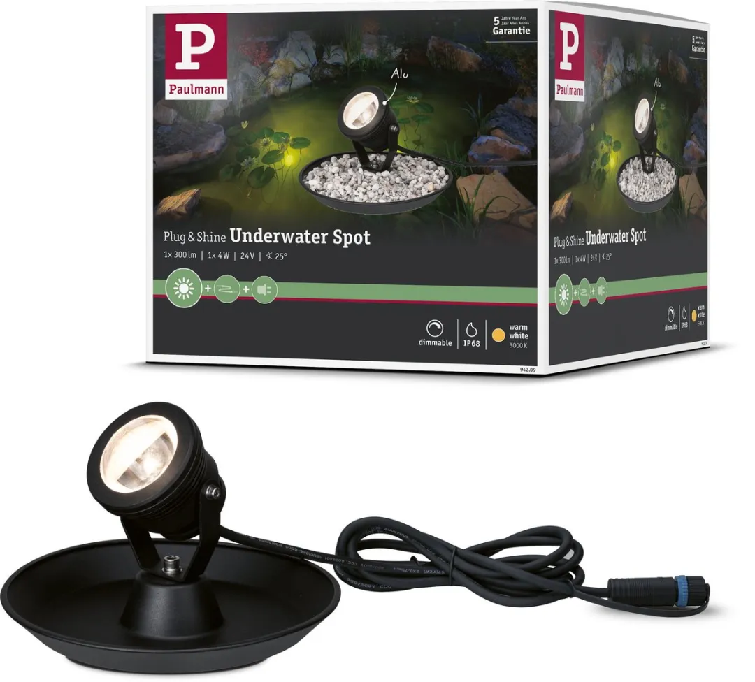 Paulmann Plug & Shine LED Vijverlamp 4W IP68 - 3000K - Zwart