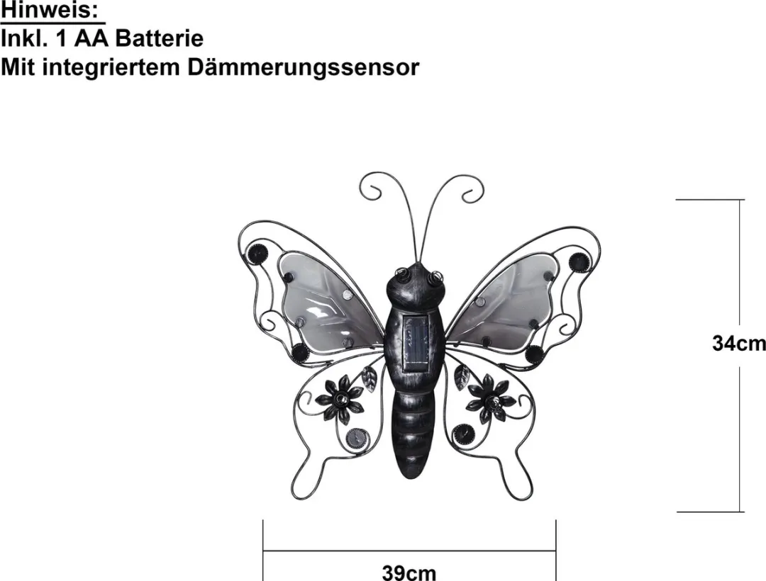 Star Trading Zonnedecoratie Licht Vlinder - 0.4W - 5 Stuks - Zwart
