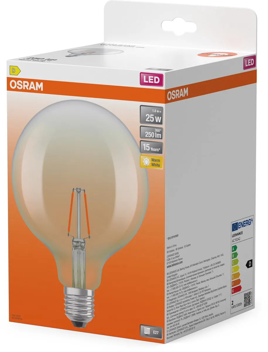 Osram LED Star Globe G125 E27 25 Filament - 2700K 1,8W 250lm - Helder