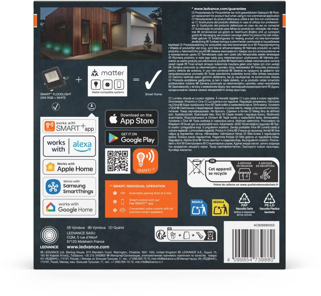 Osram SMART+ Matter Schijnwerper 20W RGBW - 4000lm - IP65 - afbeelding 4 van 5