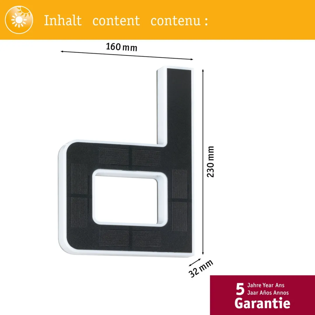 Paulmann Solar LED-Huisnummerverlichting Letter D - 6lm 3000K - Zwart