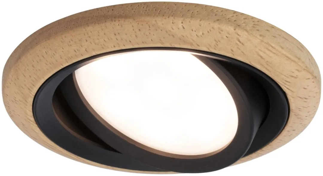 Paulmann LED-inbouwlamp Lanati 6W 470lm 2700K - 84mm - Geoliede eikenkleur/Zwart mat
