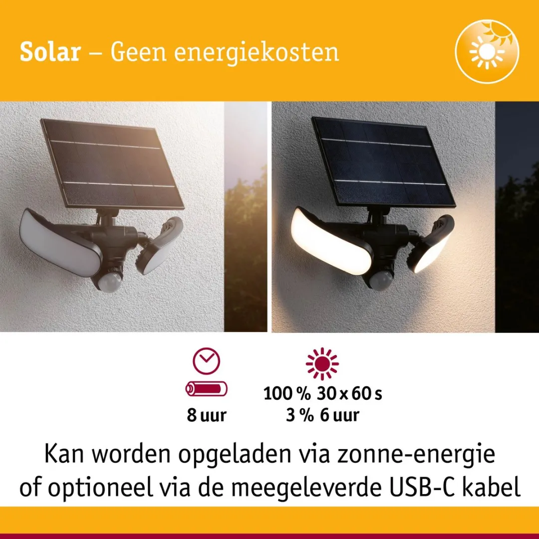 Paulmann Sonlig Solar LED Wallwasher Antraciet 3000K - 2x1100lm
