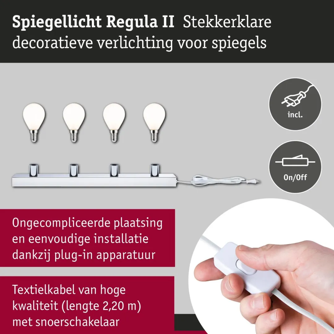 Paulmann Regula II LED-spiegellamp 4-vlammig - 4x470lm - Chroom/Opaal