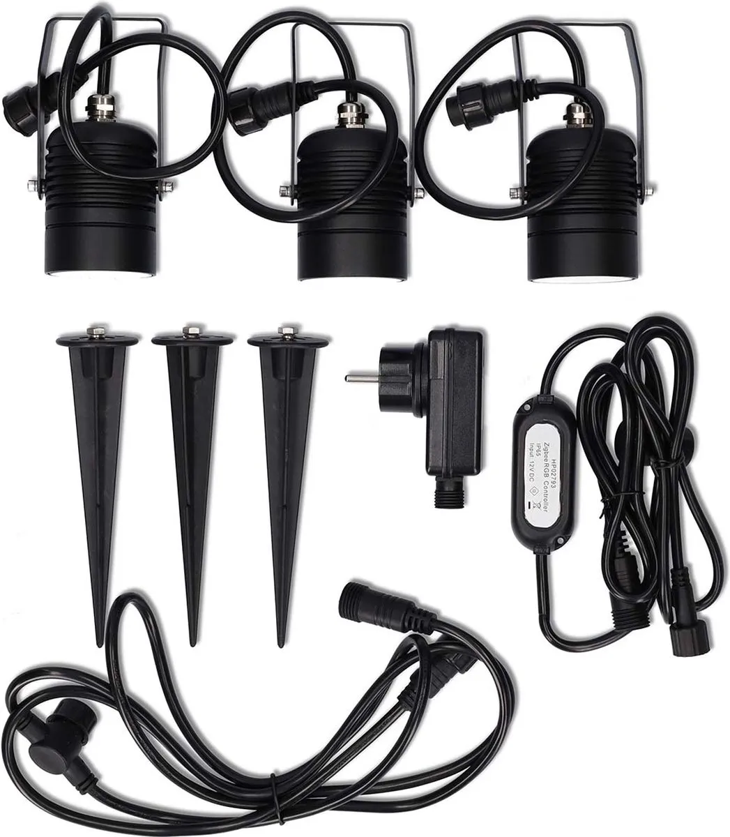 Nedis SmartLife Grondspot Prikspot RGB & Warm Wit 3W - 3 Stuks - Zwart