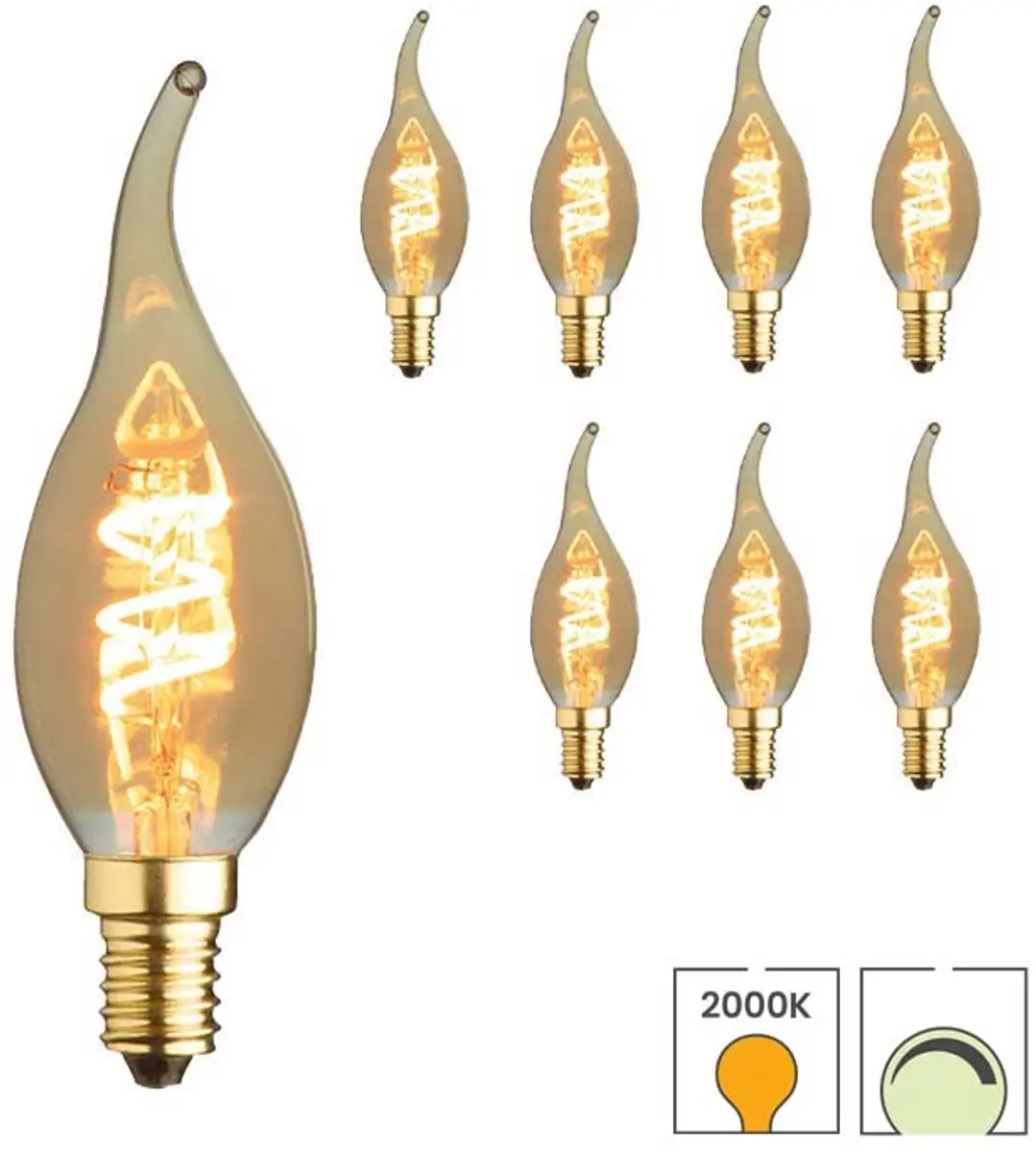 Lybardo E14 LED Kaarslamp 8-pack - 2W 2000K Warmwit - Amber - afbeelding 6 van 6