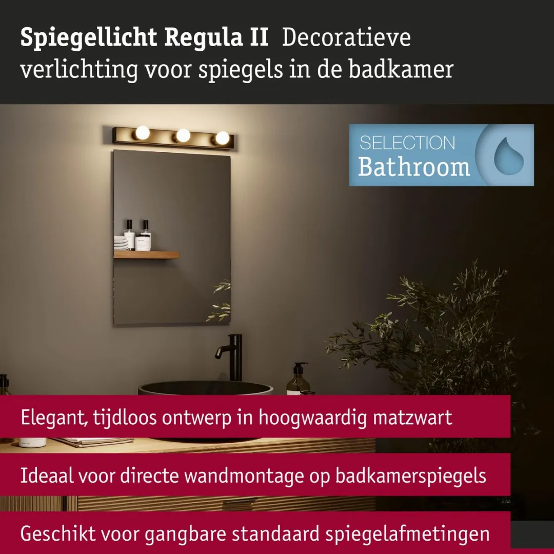 Paulmann LED Spiegellamp Regula II IP44 - 3x40W - Zwart - afbeelding 6 van 6