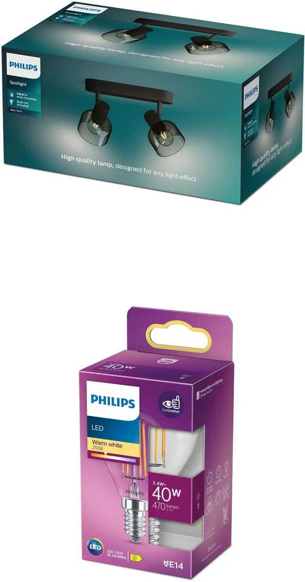 Philips Sleet Opbouwspot Zwart - 2x E14 Warmwit 2700K
