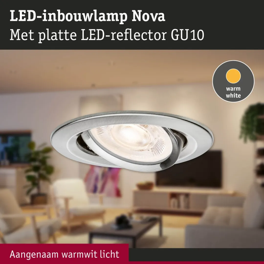 Paulmann Nova GU10 LED-inbouwlamp 4,9W 550lm - Draaibaar - Staal geborsteld