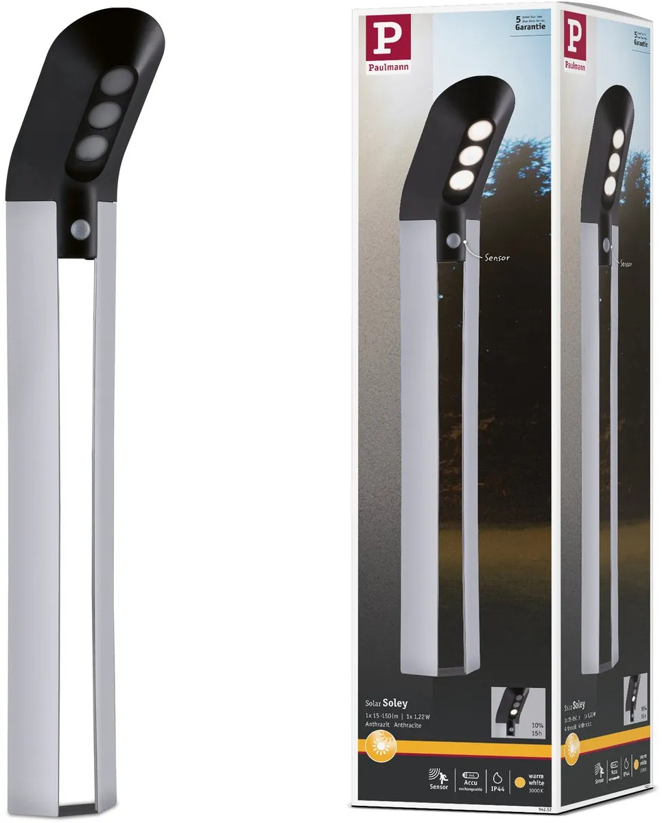 Paulmann Soley Bewegingsmelder LED-bolderlamp 3000K 42lm Antraciet