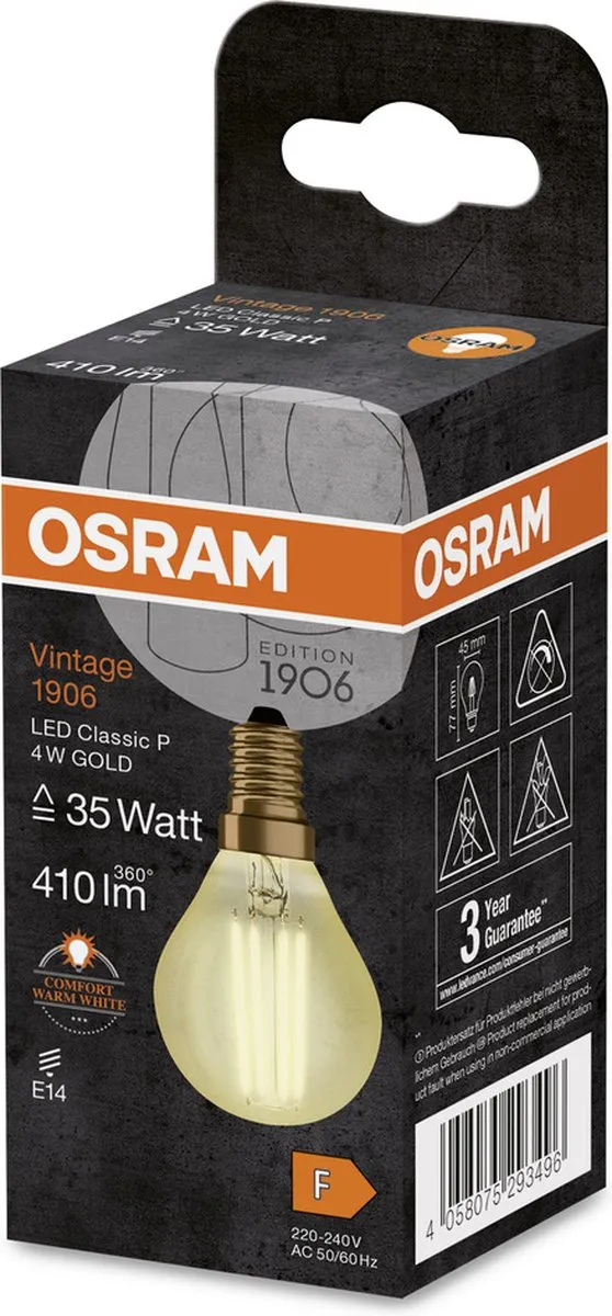 Osram Vintage 1906 Classic Filament LED P45 4W E14 - 2400K Warm Wit - afbeelding 6 van 6