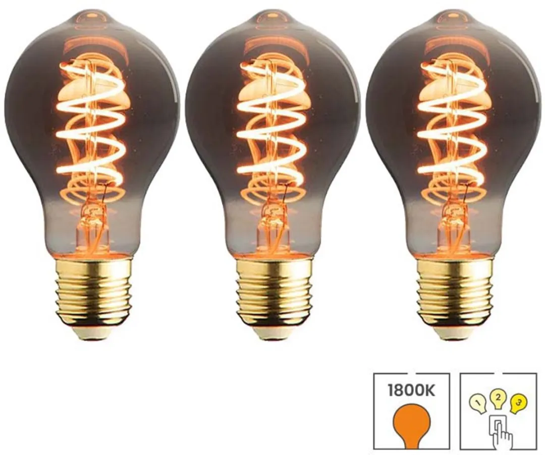 Lybardo - E27 LED Lamp - 3-pack - 3 staps Dimbaar - 5.5W - 1800K Extra Warmwit Licht