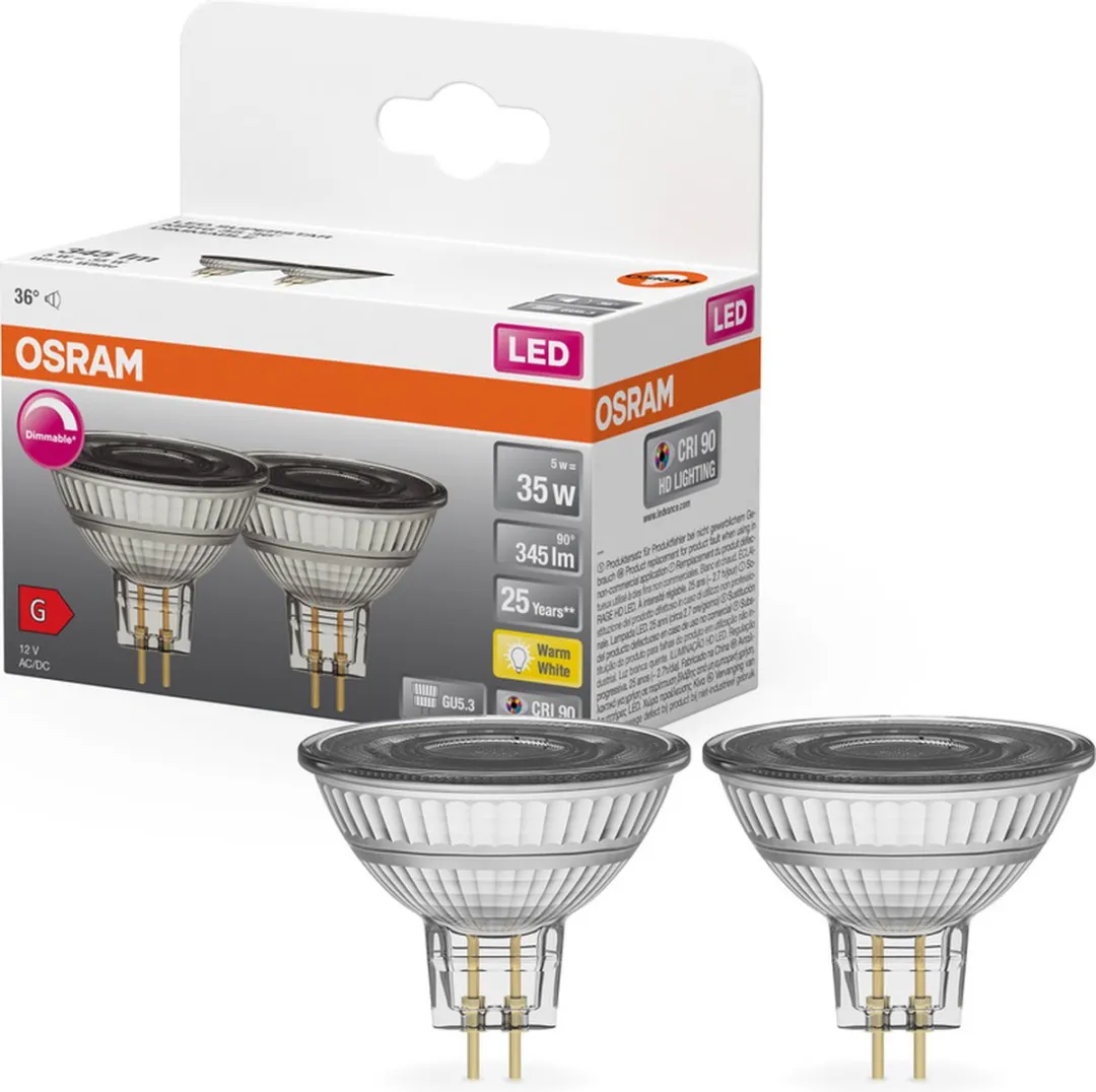 Osram MR16 LED Retrofit 5W Warm Wit - 2 Stuks
