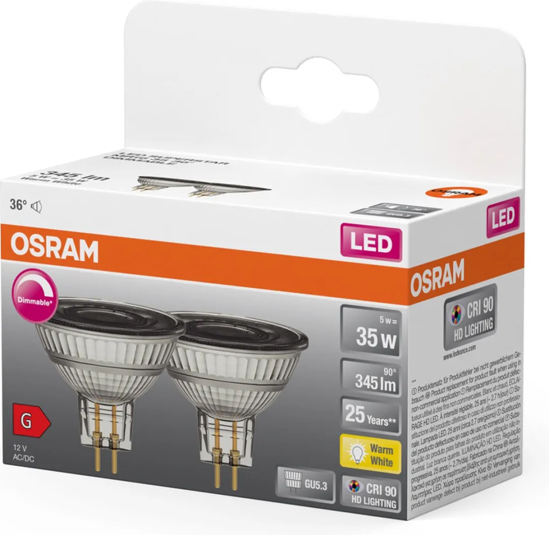 Osram MR16 LED Retrofit 5W Warm Wit - 2 Stuks