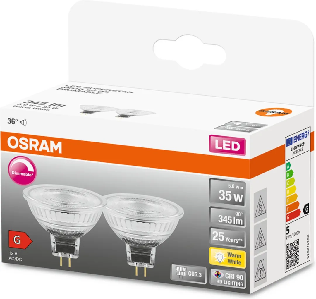 Osram MR16 LED Retrofit 5W Warm Wit - 2 Stuks