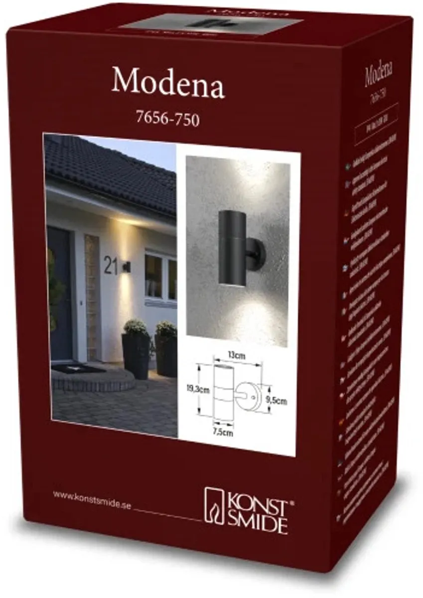 Konstsmide Modena Wandspot Twin XL 20cm GU10 - Zwart