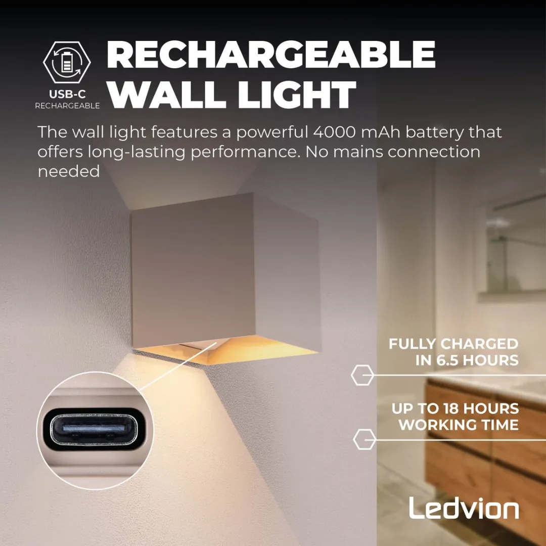Ledvion Wandlamp 3W 4400mAh Sensor IP44 - Beige