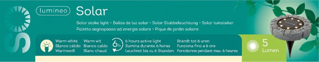 Lumineo Solar Grondspot Kunststeen 11x2cm - Antraciet - Warm Wit