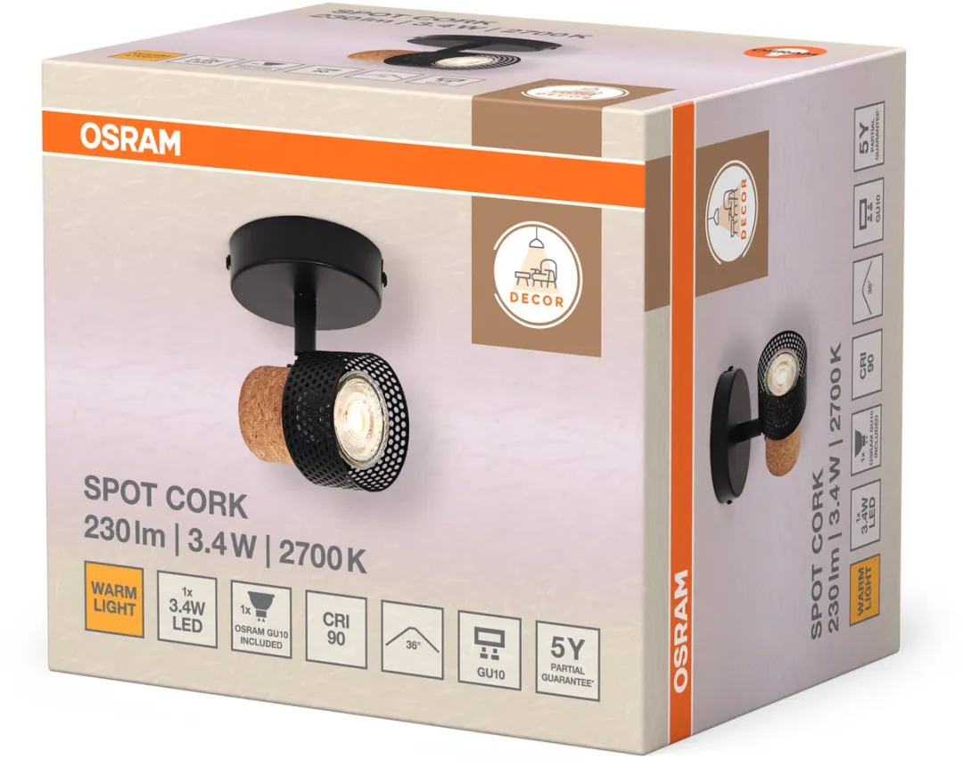 Osram Decor Spot Cork GU10 - 3,4W 230lm Warm Wit - Zwart