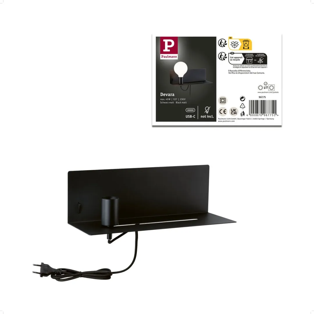 Paulmann Devara Wandlamp USB-C E27 110lm