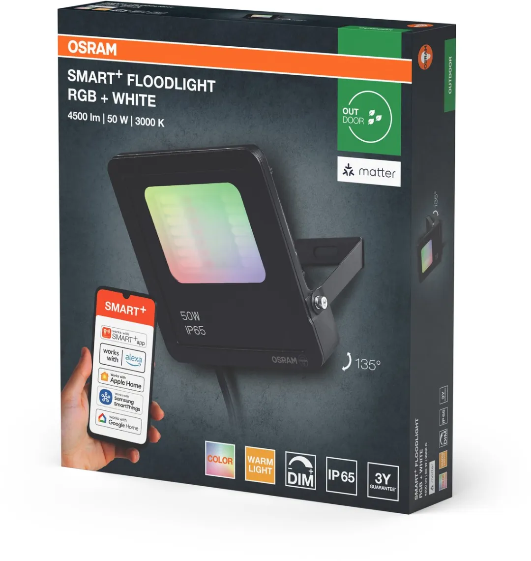 Osram SMART+ Matter Schijnwerper 10W RGBW - 800lm - IP65